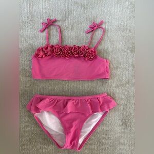 Janie and Jack Pink Ruffle Two-Piece Bikini with Flower Trim